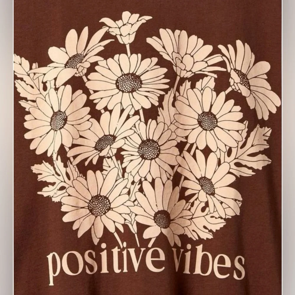 Torrid Positive Vibes Relaxed Fit Cotton Jersey Crew Neck Crop Tee Brown Size 1 - Picture 3 of 5